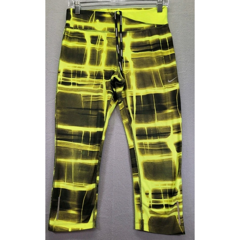 Nike Running Dri-Fit‎ Pants Womens Size Small Black & Florescent Lime Green